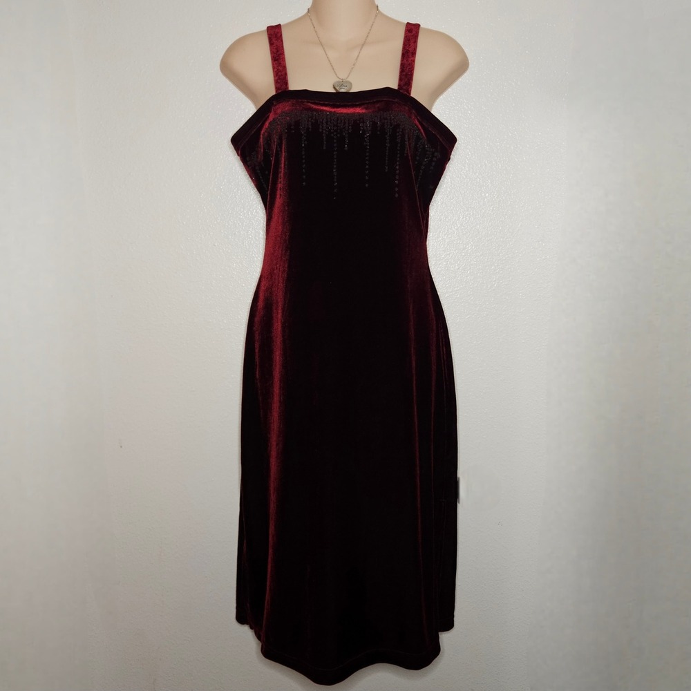 French Curve Velvet Dress Burgundy Midi Rhinestone‎ Party Cocktail